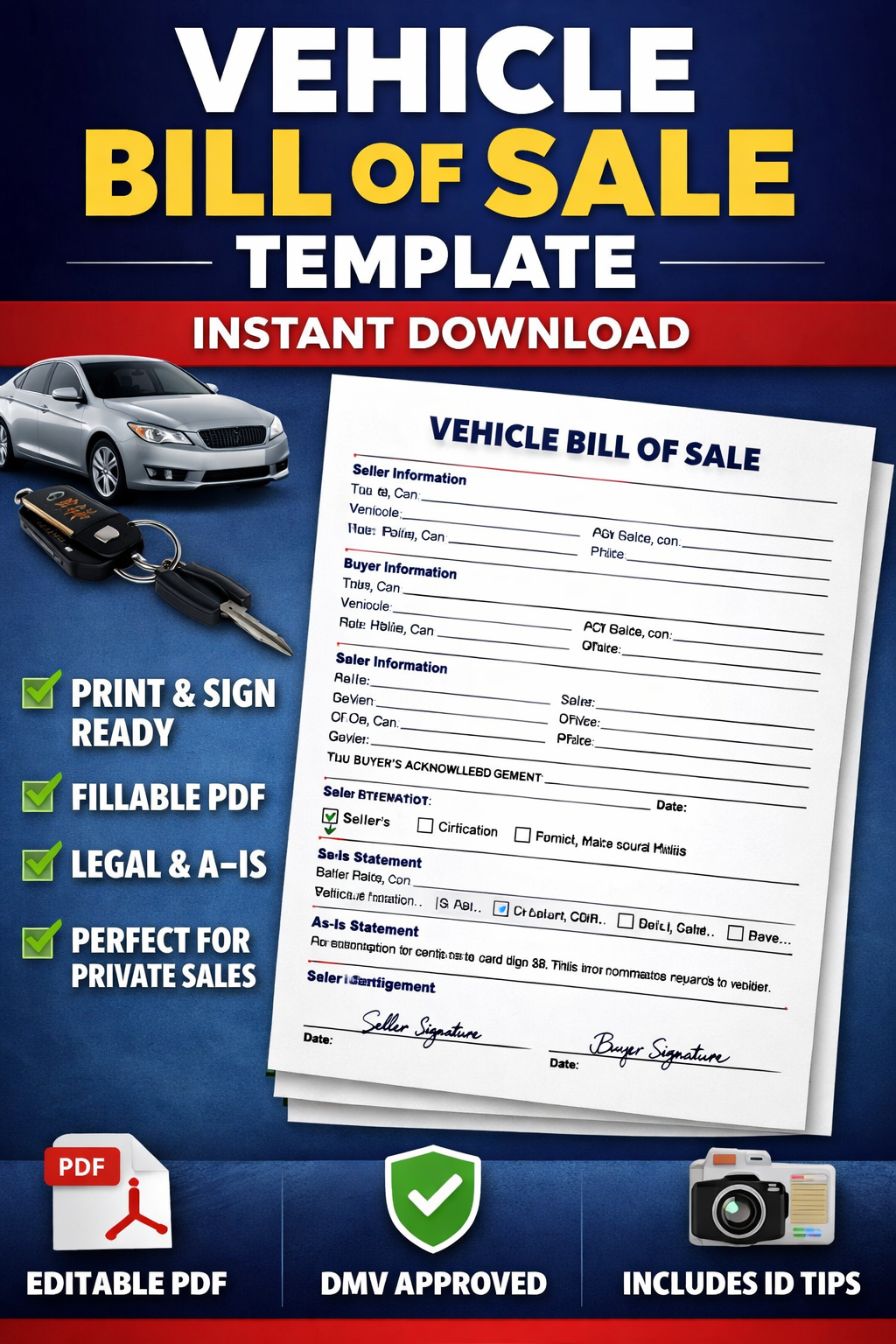 Vehicle Bill of Sale – Instant Download (PDF)