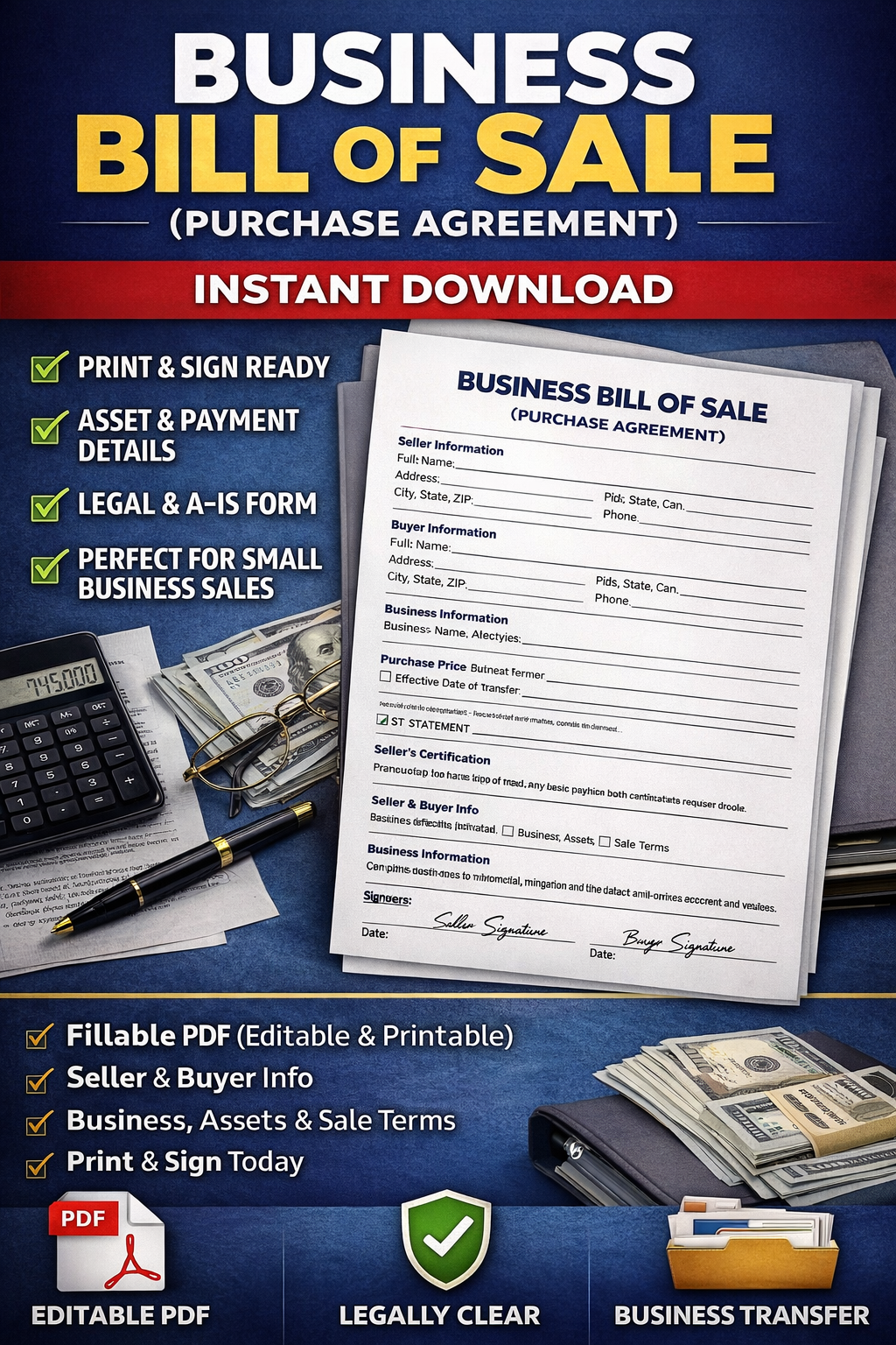 🏢 Business Bill of Sale (Purchase Agreement) – Instant Download (PDF)